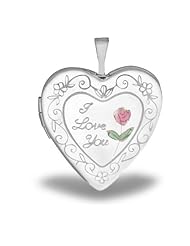 Sterling Silver "I Love You - Rose" Heart Locket 3/4 inch x 3/4 inch