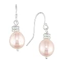 Sterling Silver 9-10mm Freshwater Pink Rice Pearl Dangle Earrings