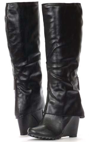 Folded WEDGE Fashion Women's Shoes Black Boots