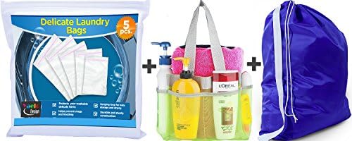 YaeloDesign Mesh Laundry Bags for Undergarments White + Bathroom Tote Green + Laundry Bag Large Blue - Made with Quality Materials That Will Last a Long Time - Sturdy Construction - Won't RIP