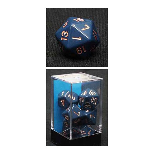 Polyhedral 7-Die Opaque Chessex Dice Set - Dusty Blue with Copper Numbers