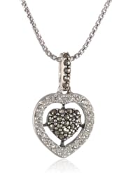 Judith Jack "Angelic" Sterling Silver, Marcasite and Crystal Heart Pendant Necklace, 18"