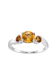 Sterling Silver 3 Stone Citrine Ring, Size 7