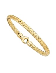 Silver Yellow Plated Polish 7.25" 5.20mm Basketweave Bangle With Fancy Round Clasp