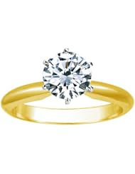 1 Carat Round Cut Diamond Solitaire Engagement Ring 14K Yellow Gold 6 Prong (K, I1, 1 c.t.w) Very Good Cut