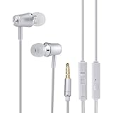 Earphones, Premium Earbuds Noise Isolating with Mic Stereo & Volume Control Headphone Earphone for iPhone iPod iPad Android Smartphone MP3 Players (Silver)