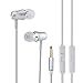 Headphones, Clarity In-Ear Headphone with Mic, Wired Headset Earbuds Stereo & Remote Control Noise Reduction EarPhones for Sports Running Jogging (Silver)