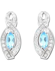 14K White Gold 0.66ct Diamond & Marquise Blue Topaz Post Dangle Earrings