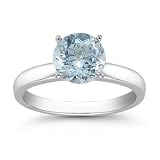 1.25 Carats 7mm Aquamarine Gemstone Solitaire Ring in 14K White Gold