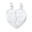 Sterling Silver Best Friend 2-piece Break-apart Heart Charm with 20 inch Sterling Silver Chain