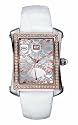 Marc Ecko E13569L1 Unisex Three hand flyback after 6' clock position, silver dial with rose gold accents, white leather strap iced