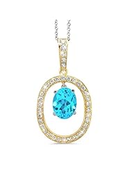 Large Duo Oval Diamond Pendant In 18K Yellow Gold With A 1.10 ct. Genuine Blue Topaz Center Stone.