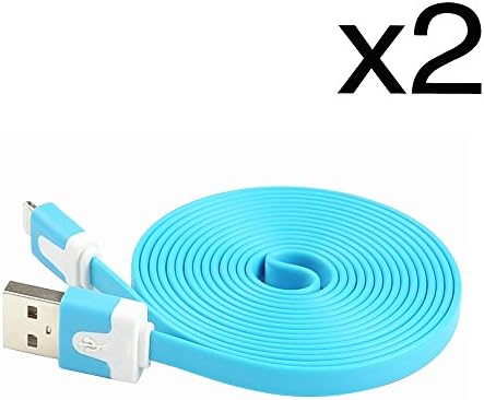 Vacso (TM) 2PCs Extended Extra Long Noodle Flat USB to 8 Pin Data Sync & Charging Cable Charger Power Cord Wire for iPhone 5 5s 5c iPod Touch Nano 7th Gen (Blue)