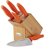 Rachael Ray 6-Piece Cutlery Japanese Stainless Steel Knife Block Set with Orange Handles