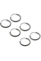 River Island Jewelry "3 Pairs" of Size 10mm 925 Sterling Silver anti-tarnish Endless Hoop Earrings, Nose Ring for cartilage, ears, lips, nose, Tongue and etc.
