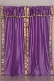 Pair Lavender sari curtains with attached beaded valance