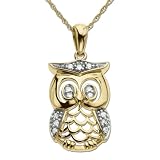 10k Yellow Gold Diamond Owl Pendant (.065 cttw, I-J Color, I3 Clarity), 18"
