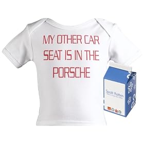 Spoilt Rotten - My Other Car Seat Is In The Porsche T-shirt b�b�/enfant � encolure am�ricaine, 100 % coton bio : Tailles de 0 � 6 ans, BLANC/NOIR + jolie bo�te cadeau en forme de brique de lait