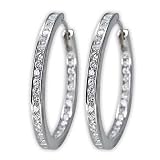 Schmuck Pur 925/  Silber Klapp Creolen mit Zirkonia 33 mm Creole
