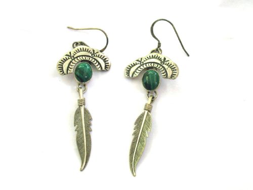Click here to buy Native American Handmade Hallmarked with Ajm Sterling Silver Earrings Malachite.