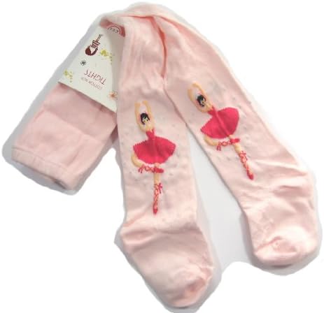 Girls Ballet Footed Knit Tights Socks ~ Pink, White (4 Sizes: 3-10Y) (5-6 Y, Pink)