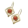 14K Yellow Gold Cabochon Mozambique Garnet Filigree Earrings