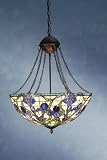 LAMPS BEAUTIFUL Tiffany Style Blue Irises Inverted Hanging Pendant by Meyda Tiffany--Excellent customer service--see our feedback.