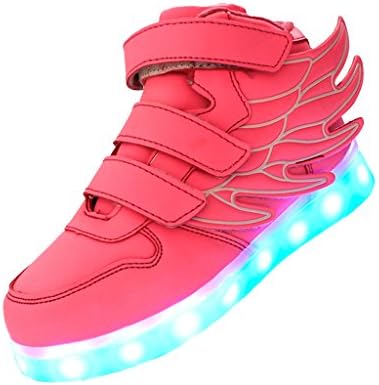 ERUPT Wings Kid Boy Girl Fashion Light Up Sneakers USB Charging Shoes with Led,pink,25M
