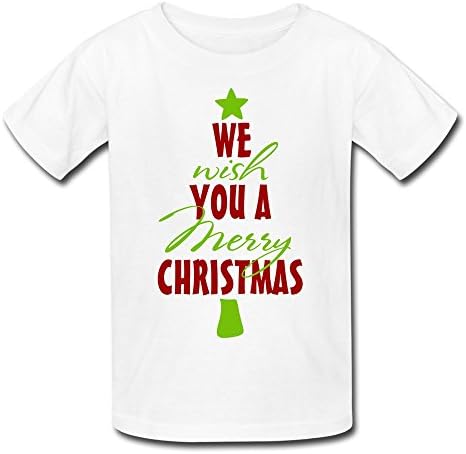 POWEB Kid's COOL Christmas Tree Short Sleeve Tee Shirt White L