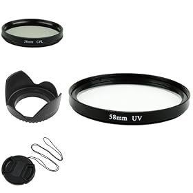 Everydaysource For Canon 400d 450d 58mm UV+CPL Lens Filter+Cap+Hood