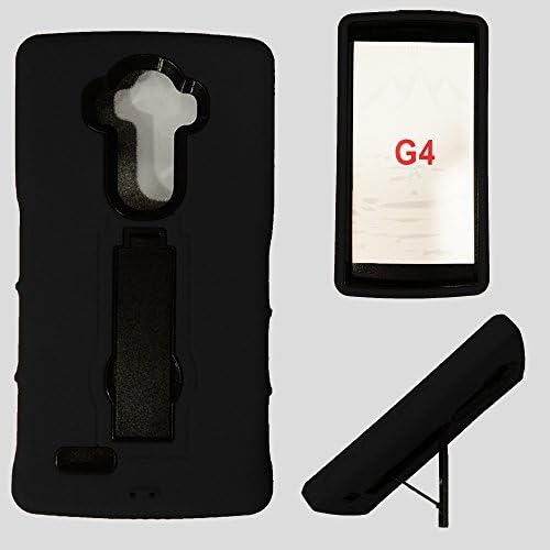 NEWTECK Rugged Impact Proof Hybrid Dual Layer Shock Resistant Case + Micro USB Data / Charging Cable + Auxiliary Cord & Mini Pen Stylus Bundle Kit for LG G4 (4 Piece Kit - Kisckstand Hybrid Black)