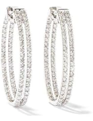 5.00 ct Ladys Double Round Cut Diamond Hoops Earrings in 14 karat White Gold