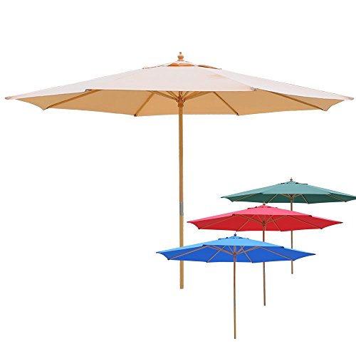 13ft XL Outdoor Patio Umbrella w/ German Beech Wood Pole Beach Yard Garden Wedding Caf?Garden (Blue)