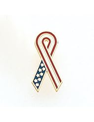 14K Yellow "Stars And Stripe" Small Ribbon Lapel Pin Depicting Enamel Colors In Red, White, And Blue