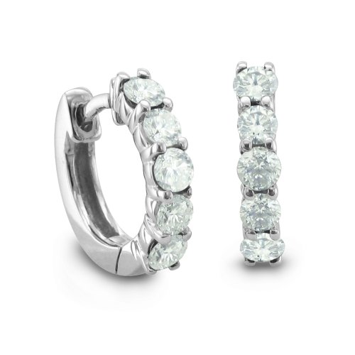 14k White Gold 5 Stone Natural Diamond Hoop Earrings (G, SI2, 1.00 cttw)-Certificate of Authenticity