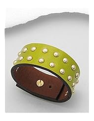 Lawn Green Leather Bracelet In White Base