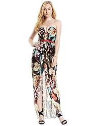 Strapless Draped Belted Pleated Sweetheart Crepe/Faux-Leather/Polyester Floral Print  Dress