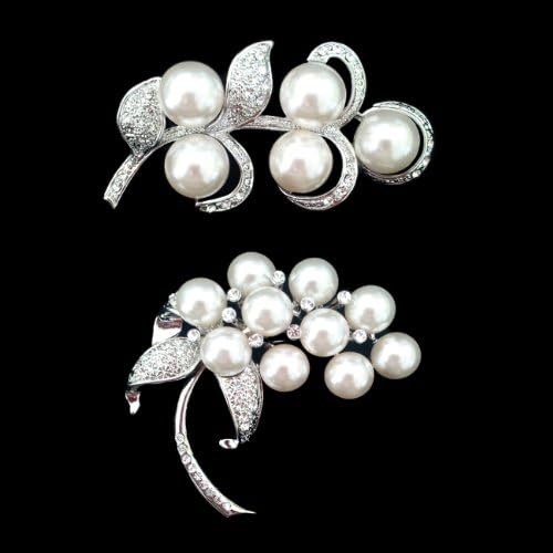 Set of Flower Brooch Pin & Alloy Rhinestone Pearl Brooch