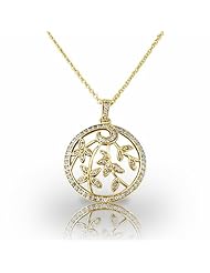 14KT Yellow Gold Pretty Round Diamond Fashion Pendant with Flower and Leaf Design. 1/2 CTW
