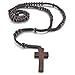INBLUE Men,Women's Wood Pendant Necklace Brown Cross Bead 24 Inch Rosary Chain