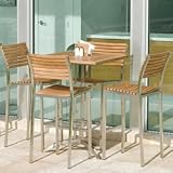 70075 5pc Vogue Teak and Stainless Barstool and Table Set for 4