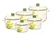 Cookware Pots Set Enamel Coating, Rim with a stainless steel strap, Non Toxic, Hand Decorated, 5 Pieces with lids (yellow tulips on cream)