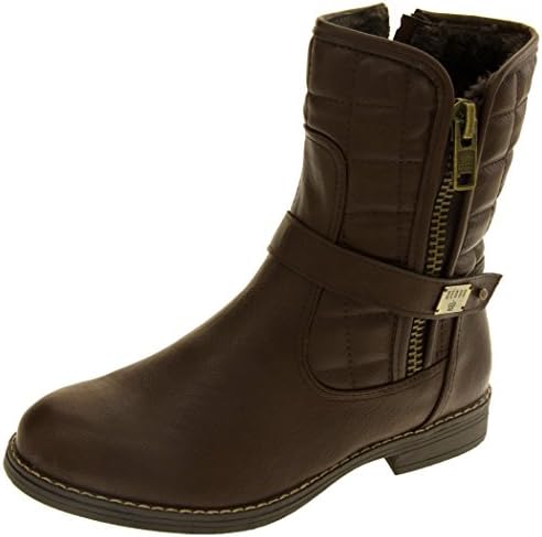 Keddo Brown - Decorative Zip &amp; Real Wool Lining Faux Leather Warm Lined Winter Boots US 7