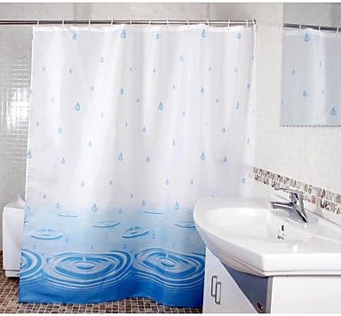 Generic-Blue Water Drop Polyester Shower Curtain,hight quality
