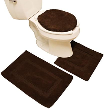 3 Pieces Chocolate Microfiber bathroom rugs/contour mat Set with Lid Cover