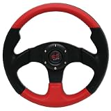 UNIVERSAL 320mm STEERING WHEEL LEATHER & STITCHES IN BLACK AND RED