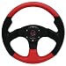UNIVERSAL 320mm STEERING WHEEL LEATHER & STITCHES IN BLACK AND RED
