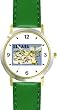 Israel Poster - Jerusalem & Menorrah Judaica Jewish Theme - WATCHBUDDY&reg; DELUXE TWO-TONE THEME WATCH - Arabic Numbers - Green Leather Strap-Size-Large ( Men's Size or Jumbo Women's Size )