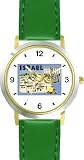 Israel Poster - Jerusalem & Menorrah Judaica Jewish Theme - WATCHBUDDY&reg; DELUXE TWO-TONE THEME WATCH - Arabic Numbers - Green Leather Strap-Size-Large ( Men's Size or Jumbo Women's Size )