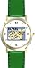 Israel Poster - Jerusalem & Menorrah Judaica Jewish Theme - WATCHBUDDY&reg; DELUXE TWO-TONE THEME WATCH - Arabic Numbers - Green Leather Strap-Size-Large ( Men's Size or Jumbo Women's Size )